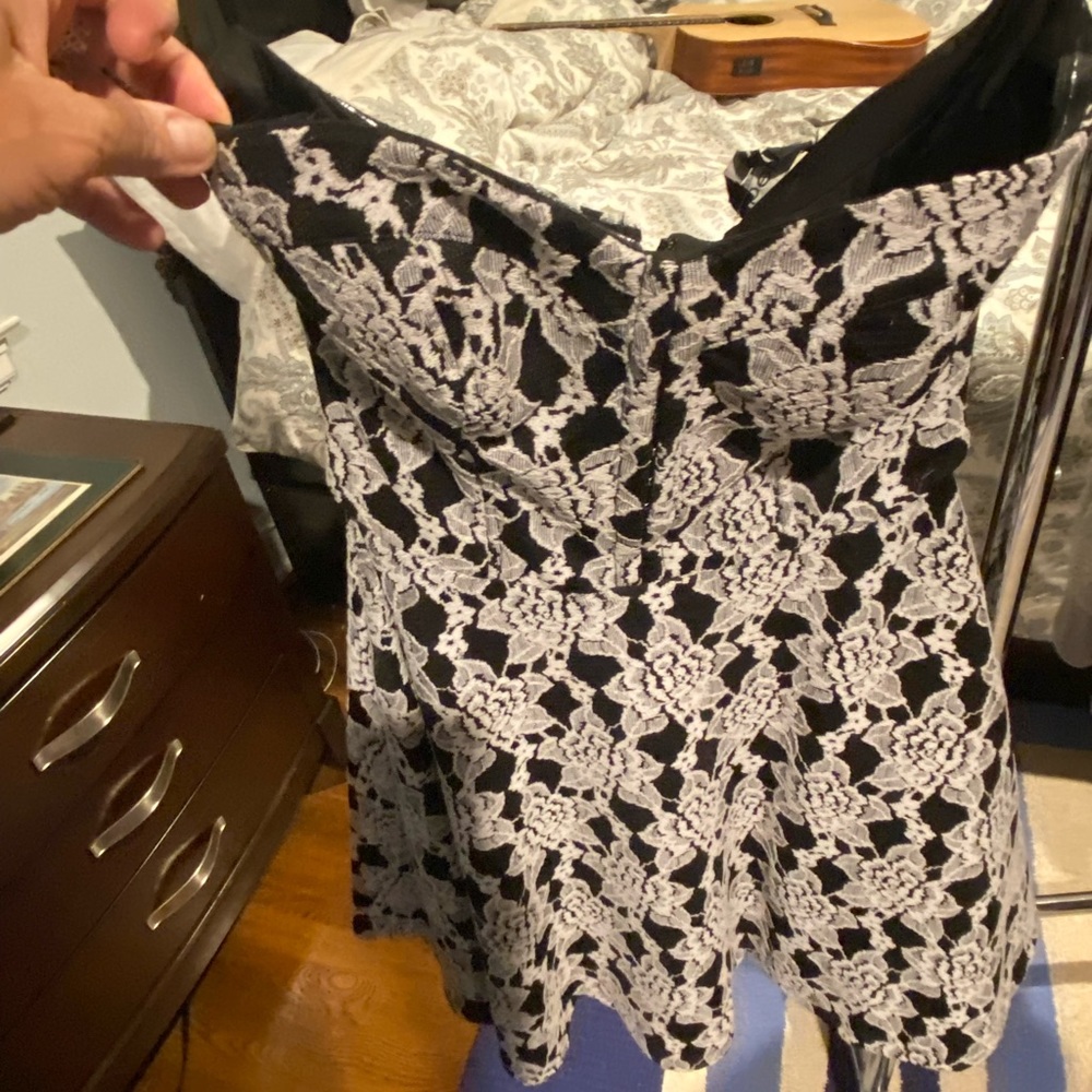 Bebe strapless dress in black and white lace